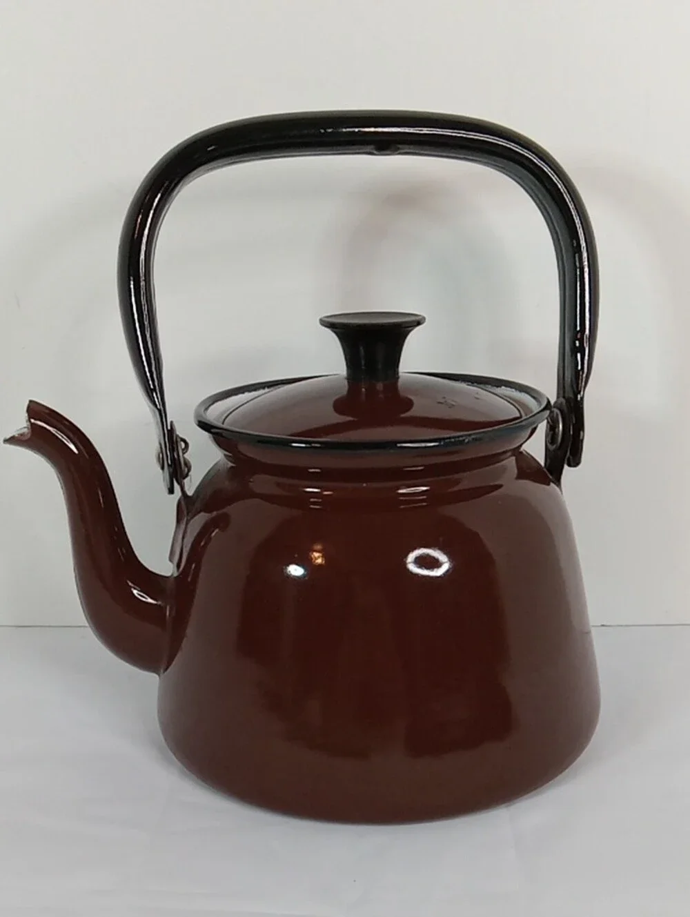 Classic Brown Enamel Tea Kettle with Black Handle